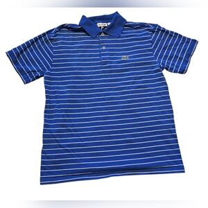 Lacoste Top Boy Size 16 Blue Striped Polo Shirt Casual Golf